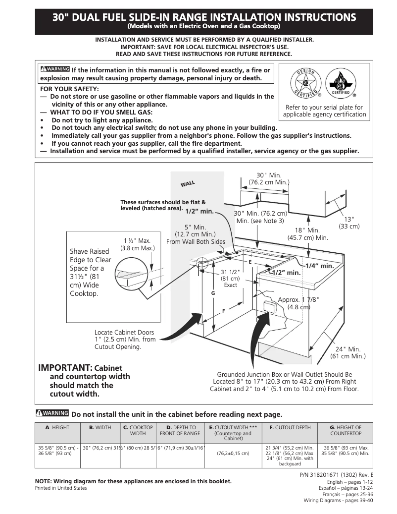 Page 1 de la notice Guide d'installation Frigidaire FCS366ES