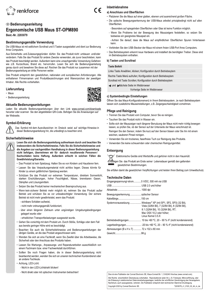 Page 1 de la notice Manuel utilisateur Renkforce ST-OPM890
