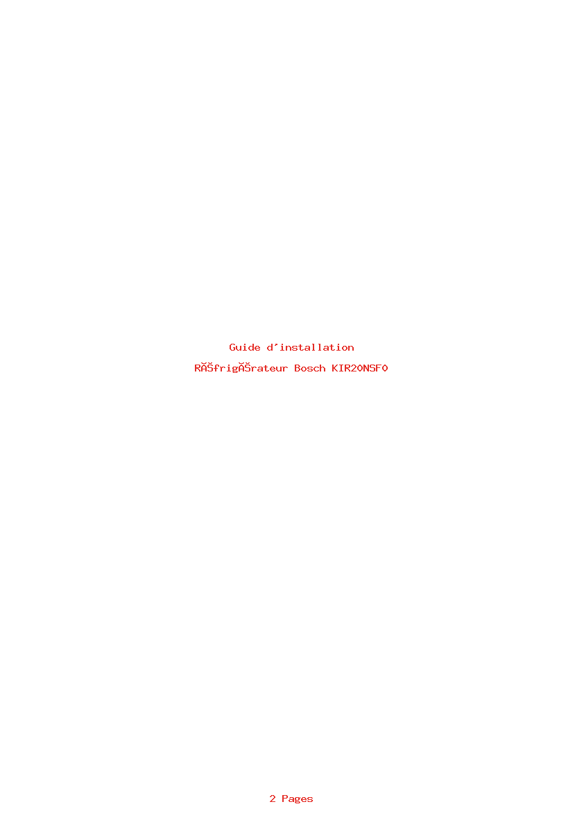Page 1 de la notice Guide d'installation Bosch KIR20NSF0
