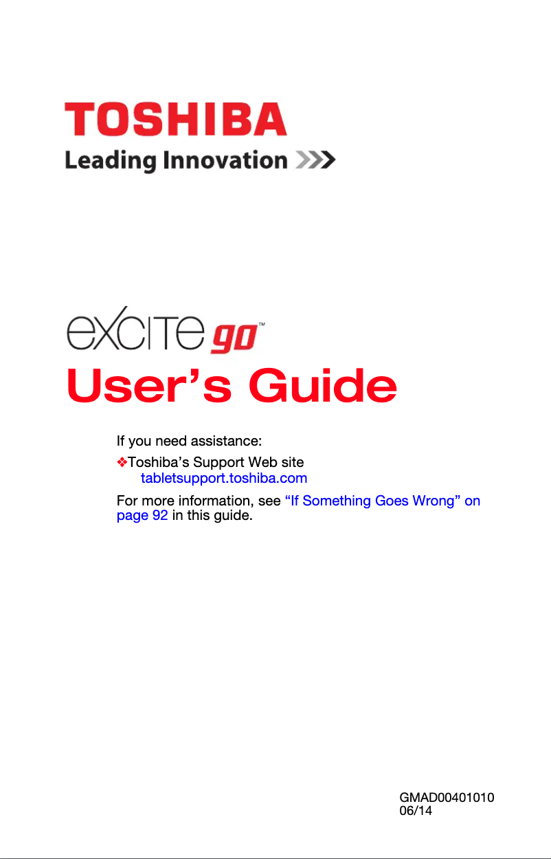 Página 1 del manual Manual de usuario Toshiba Excite Go