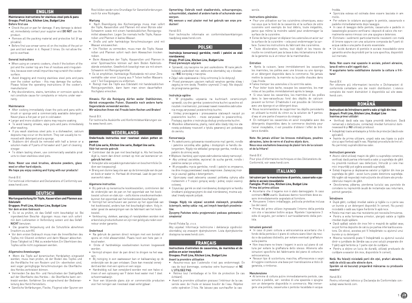 Page 1 de la notice Manuel utilisateur Hendi 836200