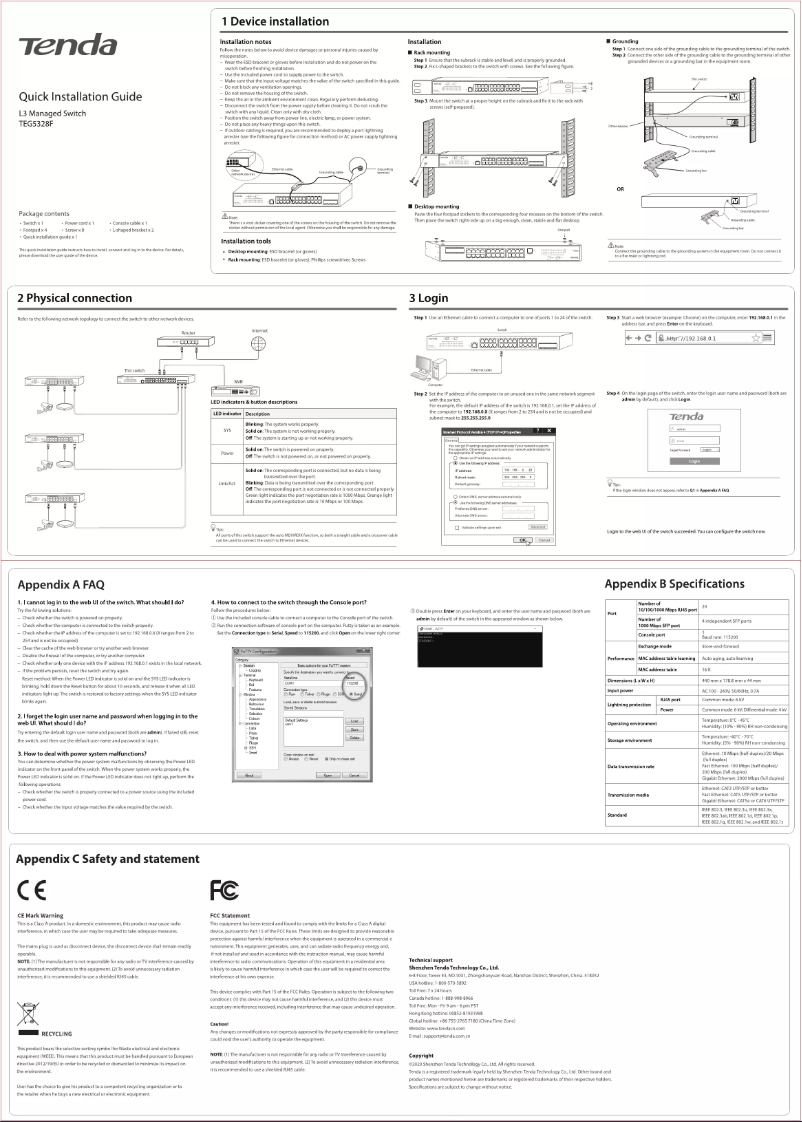 Page 1 de la notice Guide d'installation Tenda TEG5328F