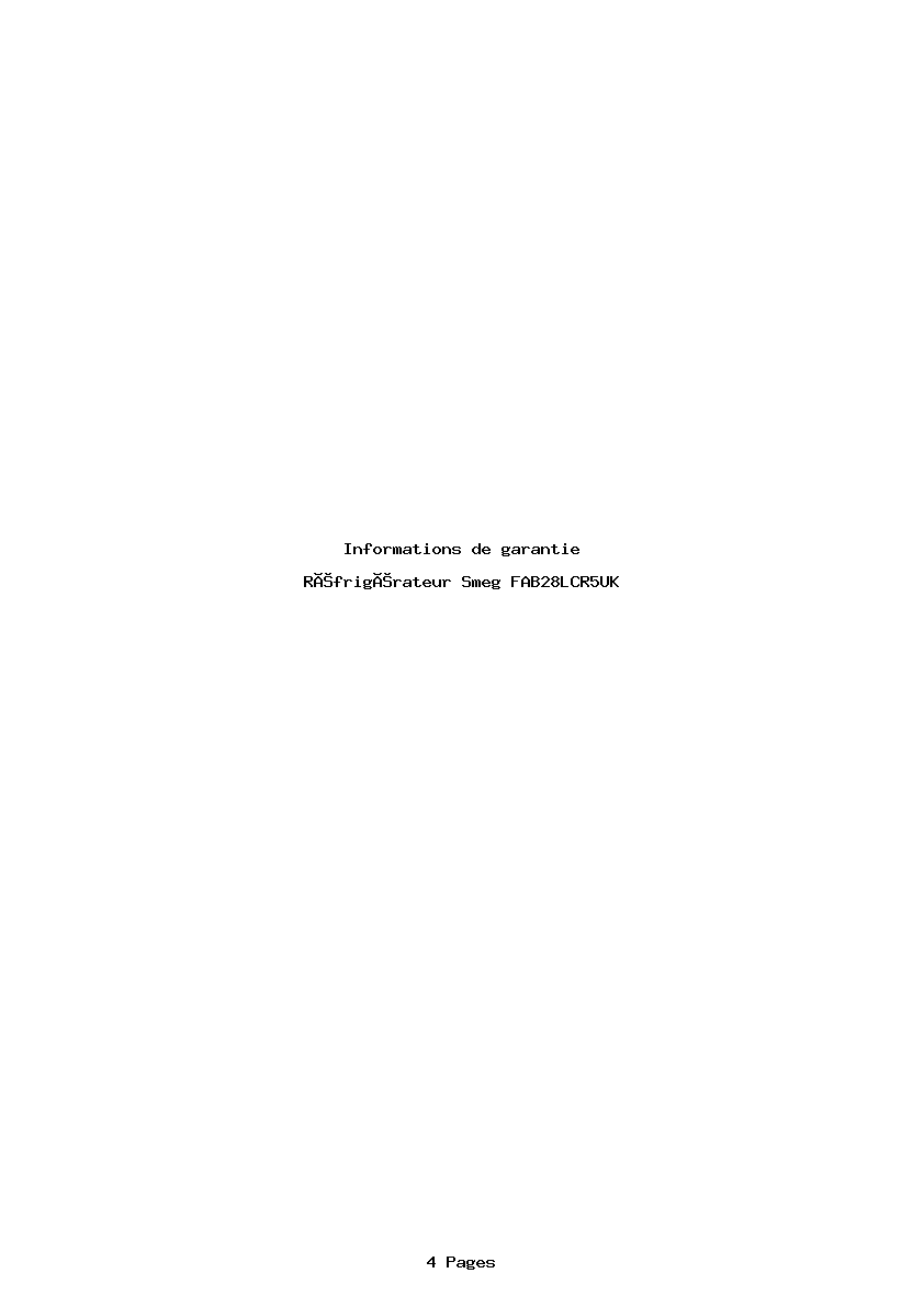 Page 1 de la notice Informations de garantie Smeg FAB28LCR5UK