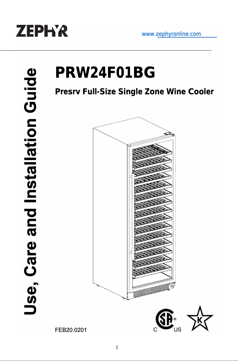 Página 1 del manual Manual de uso y mantenimiento Zephyr PRW24F01BG