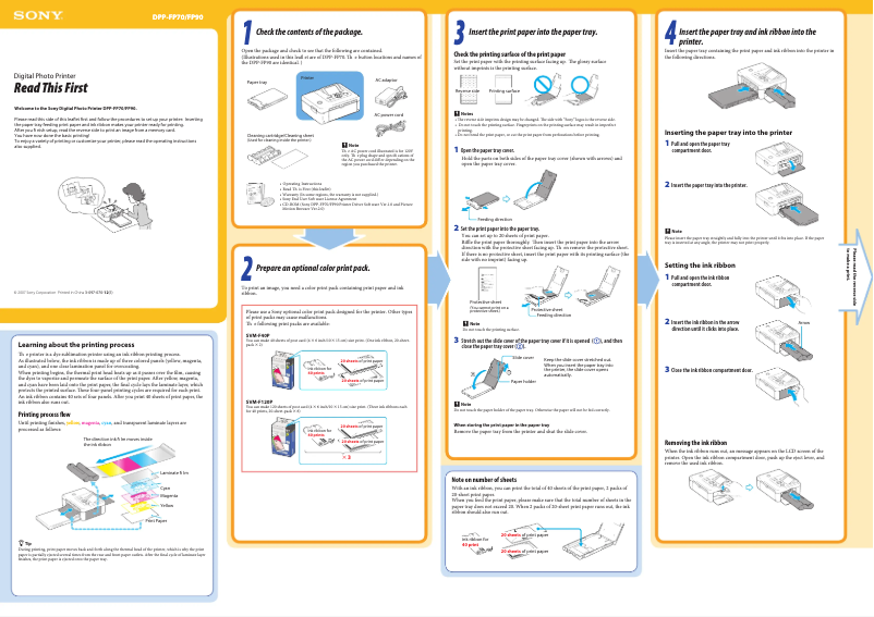 Page n°1 - Guide d'installation Sony DPP-FP90