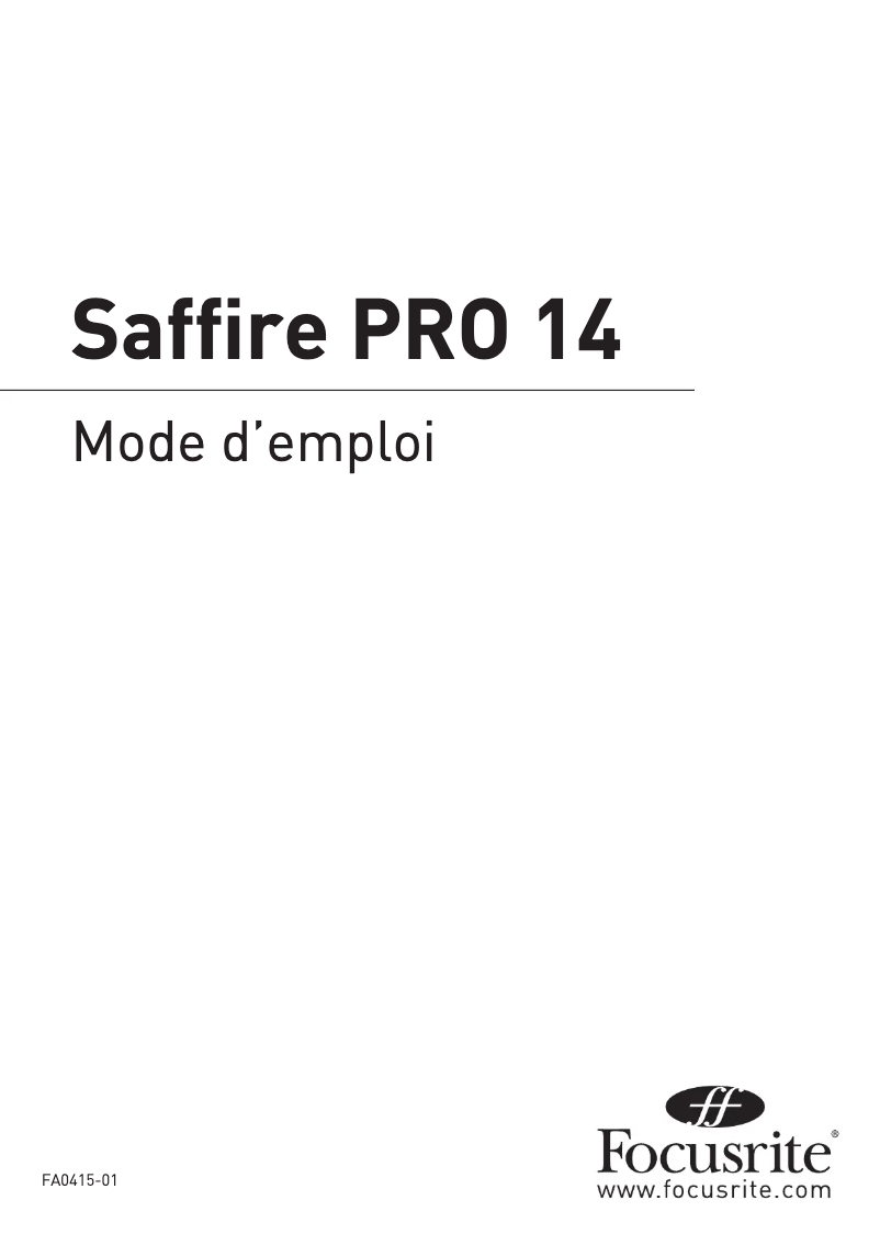 Image de la première page du manuel de l'appareil Saffire PRO 14