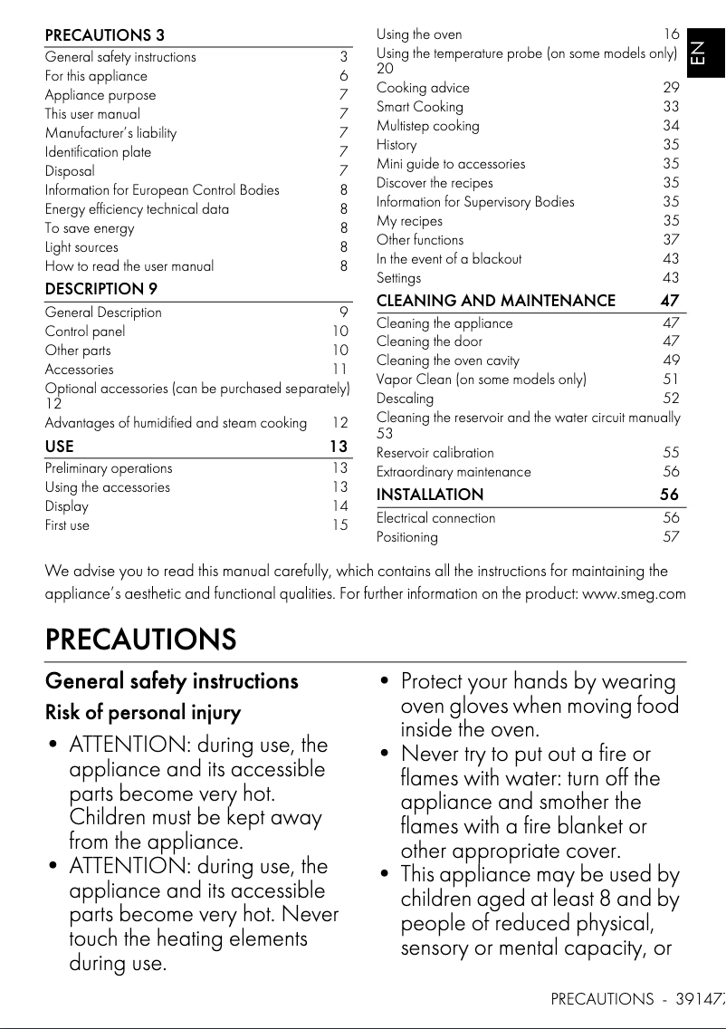 Page 1 de la notice Manuel utilisateur Smeg SOA6104S4PG