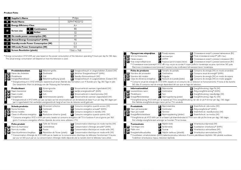 Page n°1 - Fiche technique Philips 32PHS4032