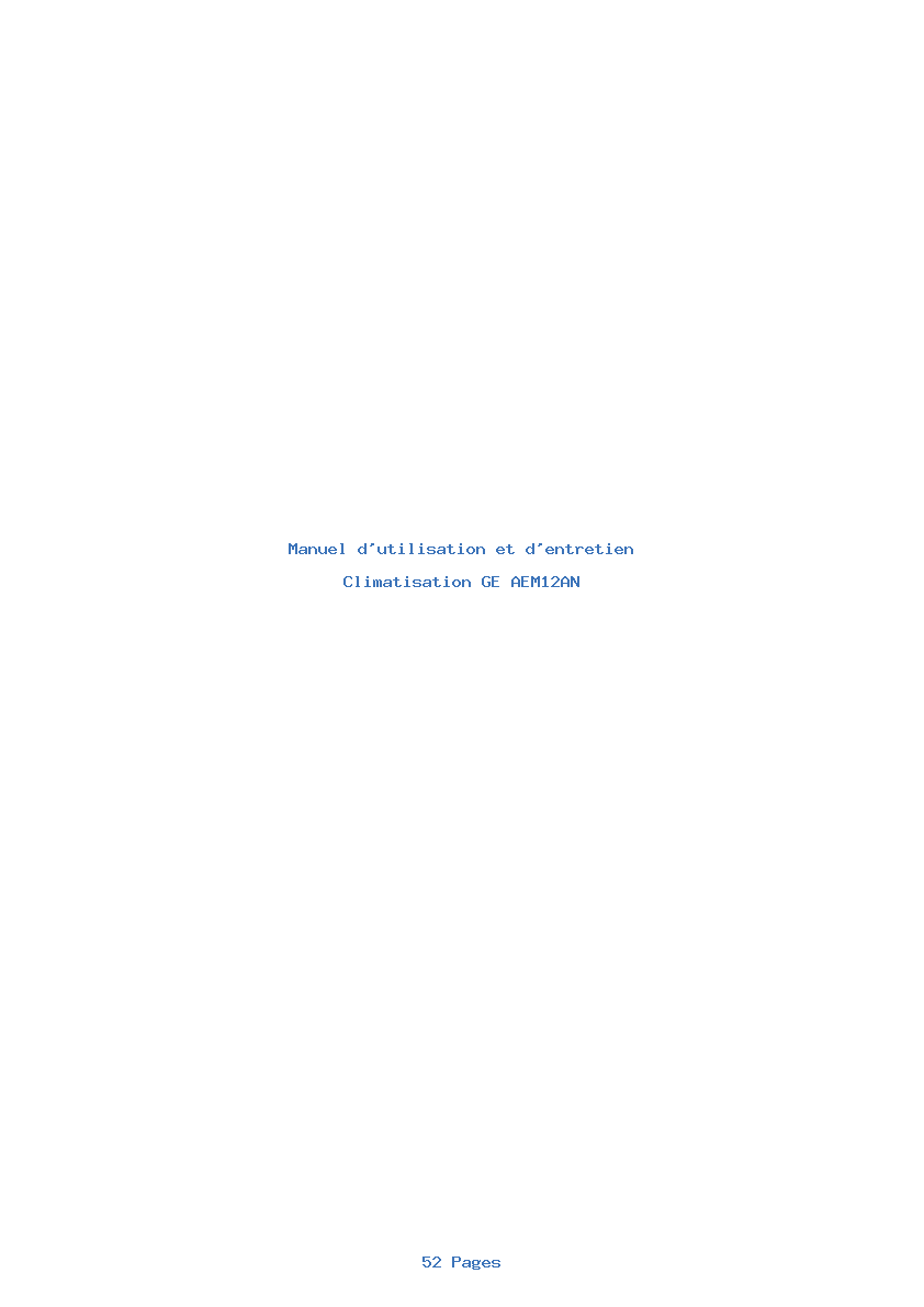 Page 1 de la notice Manuel d'utilisation et d'entretien GE AEM12AN