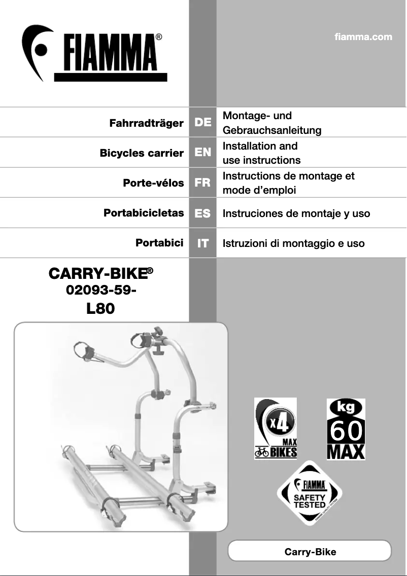 Page 1 de la notice Manuel utilisateur Fiamma Carry-Bike L80