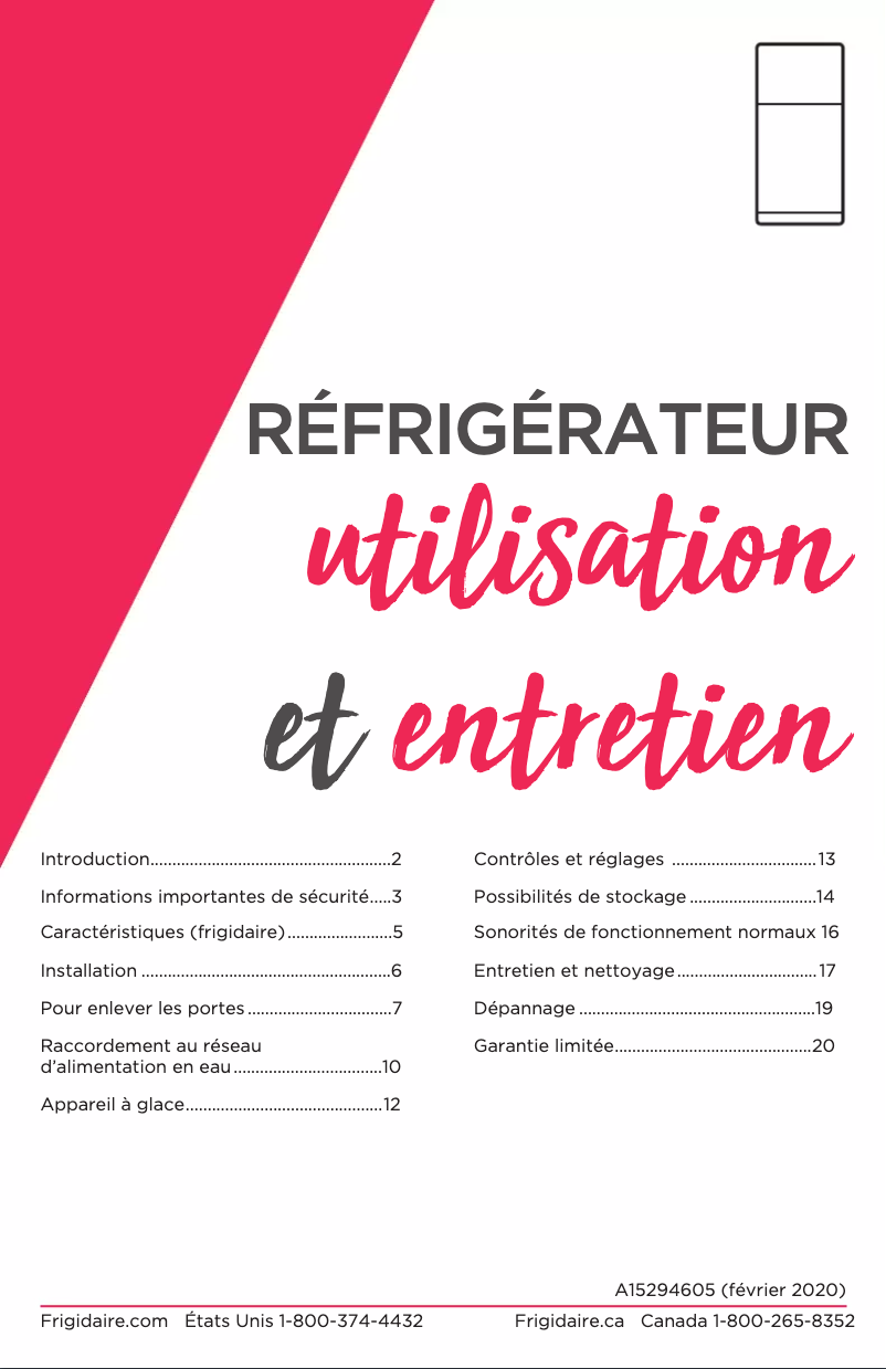 Page 1 de la notice Manuel utilisateur Frigidaire FFHT1425VV