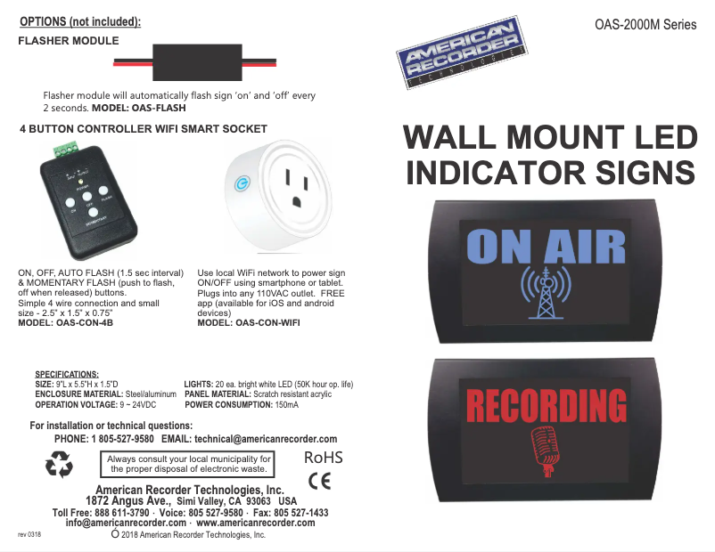 Page 1 of the manual User Manual American Recorder OAS-2019M