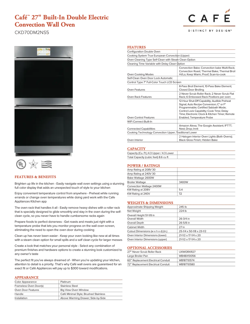 Page n°1 - Fiche technique GE CKD70DM2NS5