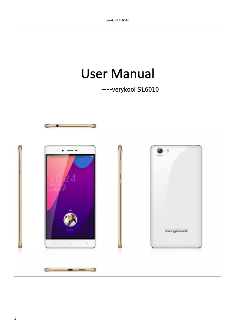 Page 1 de la notice Manuel utilisateur Verykool Cyprus LTE SL6010