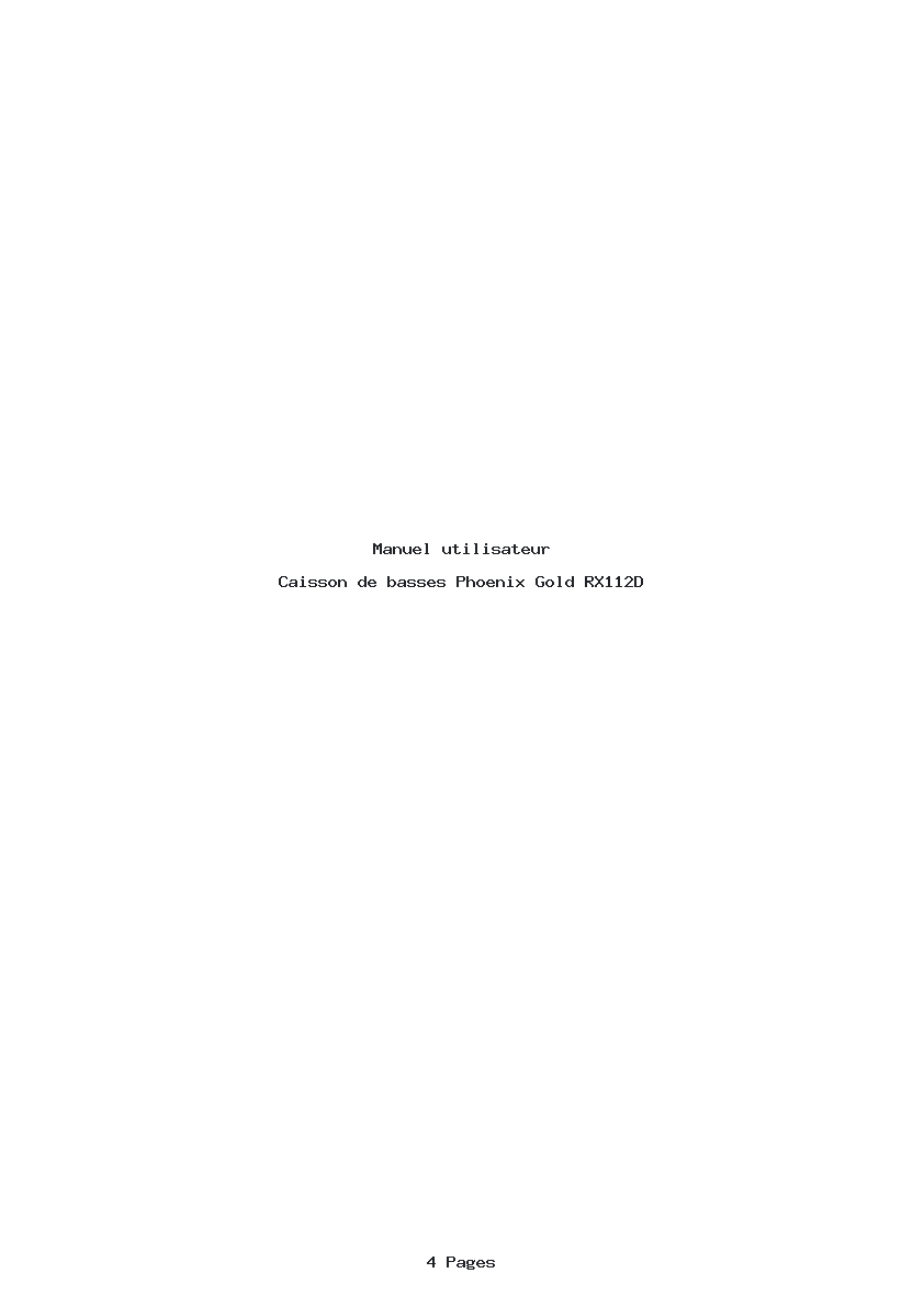 Page 1 de la notice Manuel utilisateur Phoenix Gold RX112D