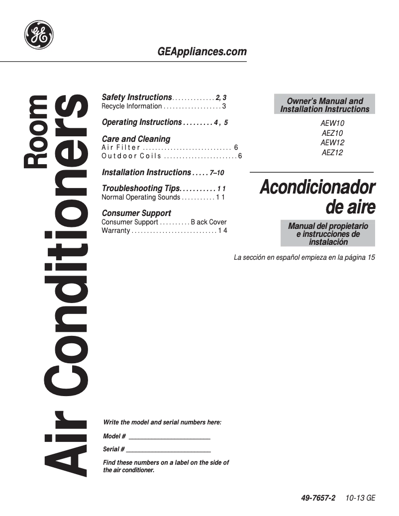 Image de la première page du manuel de l'appareil AEW12AQ