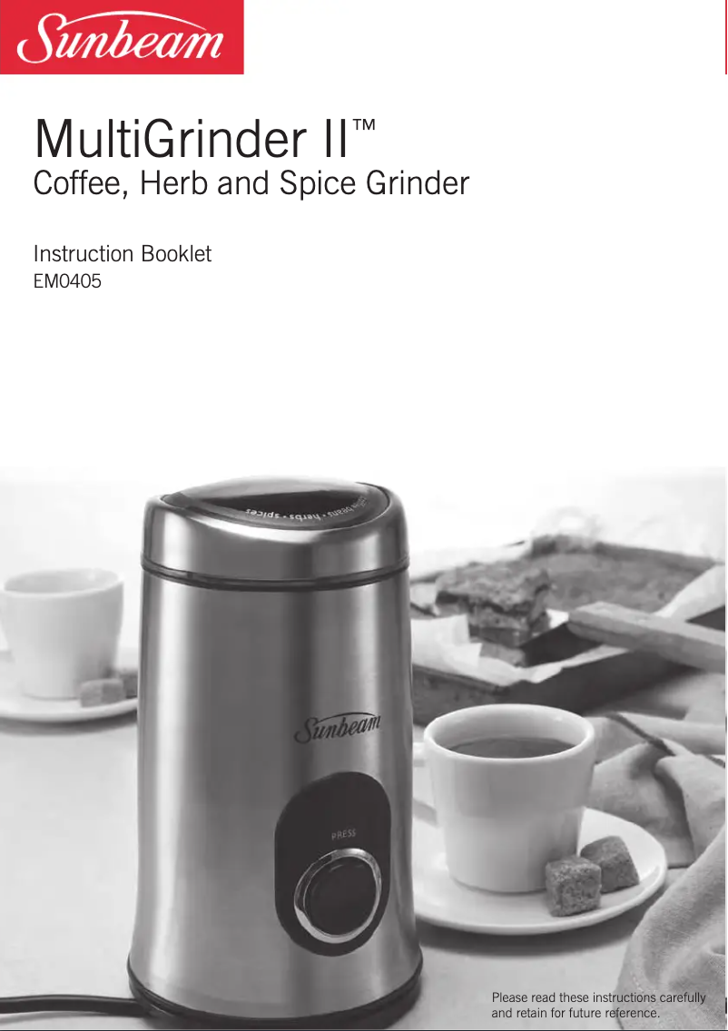 Page 1 de la notice Manuel utilisateur Sunbeam MultiGrinder II EM0405