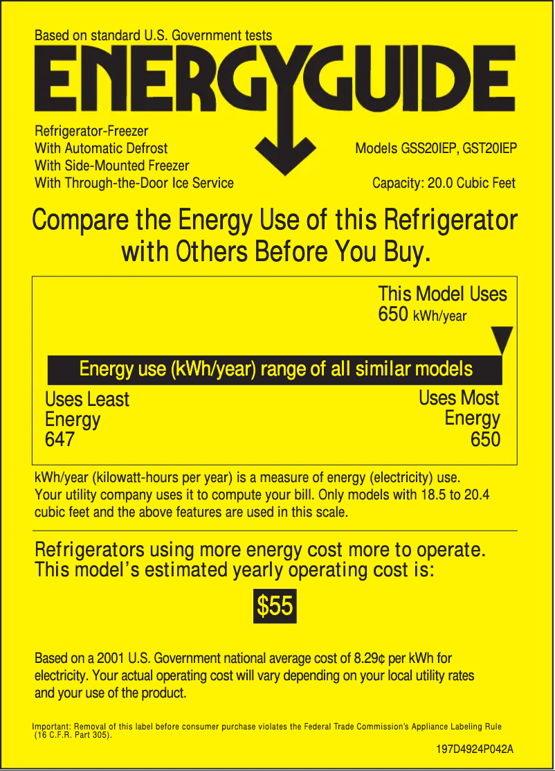 Page n°1 - Label énergétique GE GSS20IEPBB