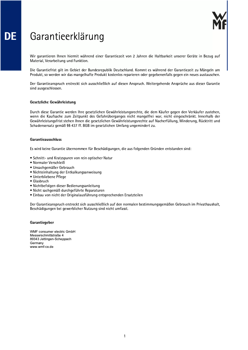 Page 1 de la notice Manuel utilisateur WMF 61.3024.5318