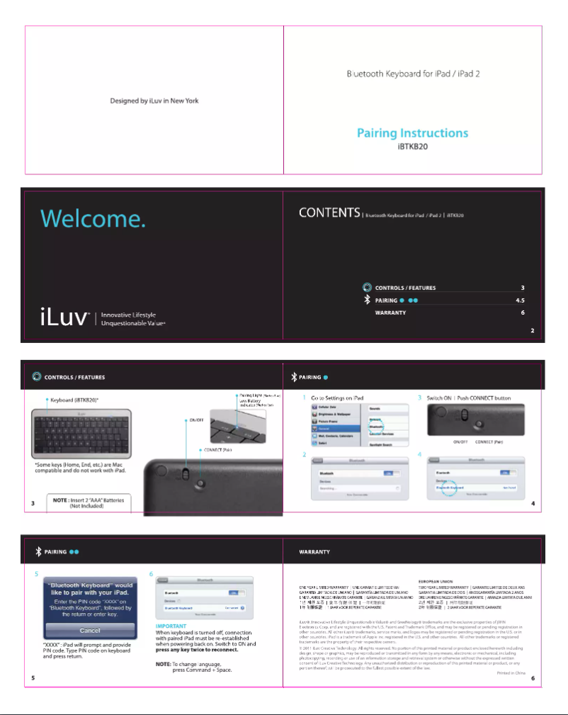 Page 1 de la notice Manuel utilisateur iLuv IBTKB20