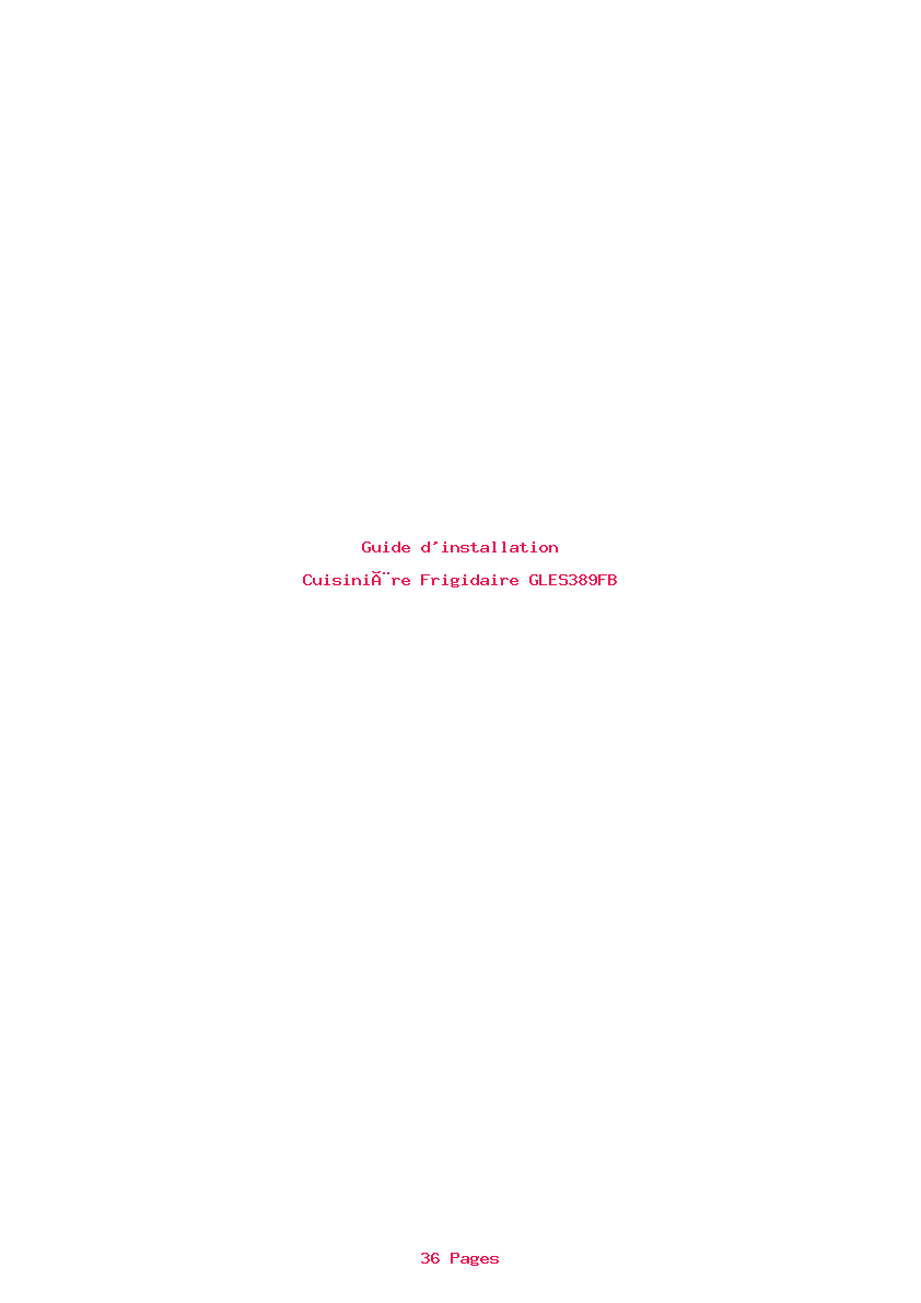 Page 1 de la notice Guide d'installation Frigidaire GLES389FB
