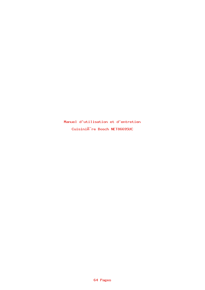Page 1 de la notice Manuel d'utilisation et d'entretien Bosch NET8669SUC