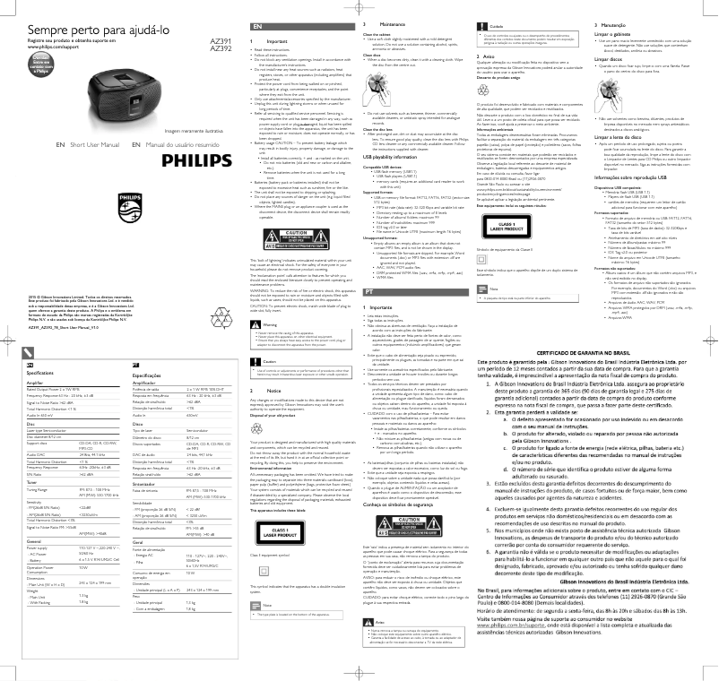 Página 1 del manual Guía de inicio rápido Philips AZ392