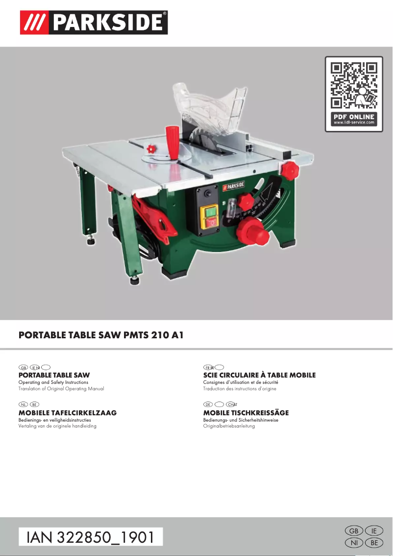 Page 1 de la notice Manuel utilisateur Parkside PMTS 210 A1