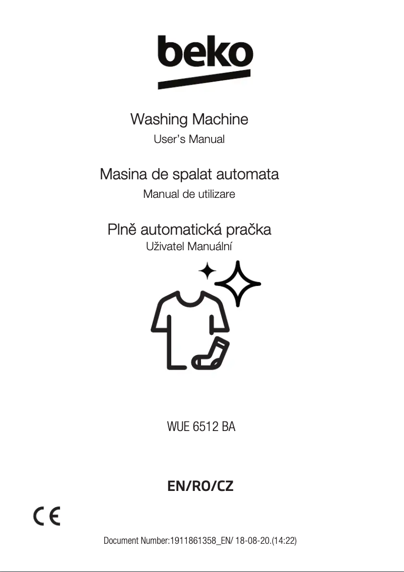 Page 1 de la notice Manuel utilisateur Beko WUE6512BA