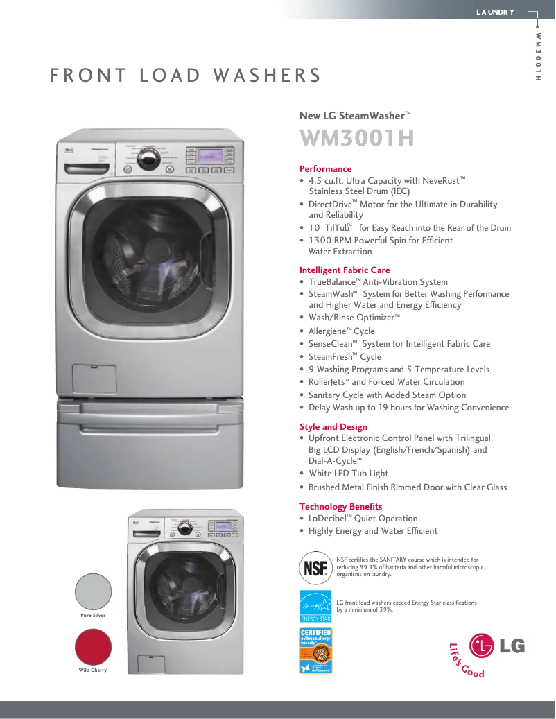 Page 1 de la notice Fiche technique LG WM3001HPA
