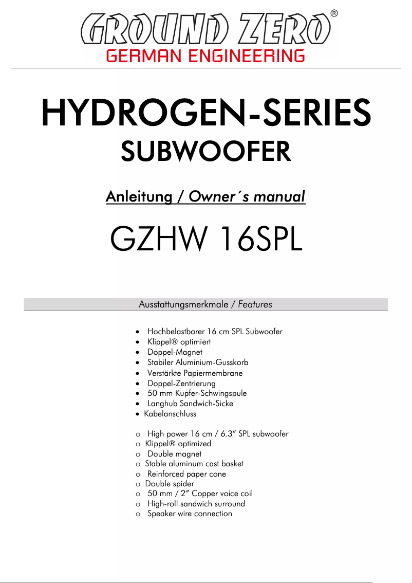 Página 1 del manual Manual de usuario Ground Zero GZHW 16SPL