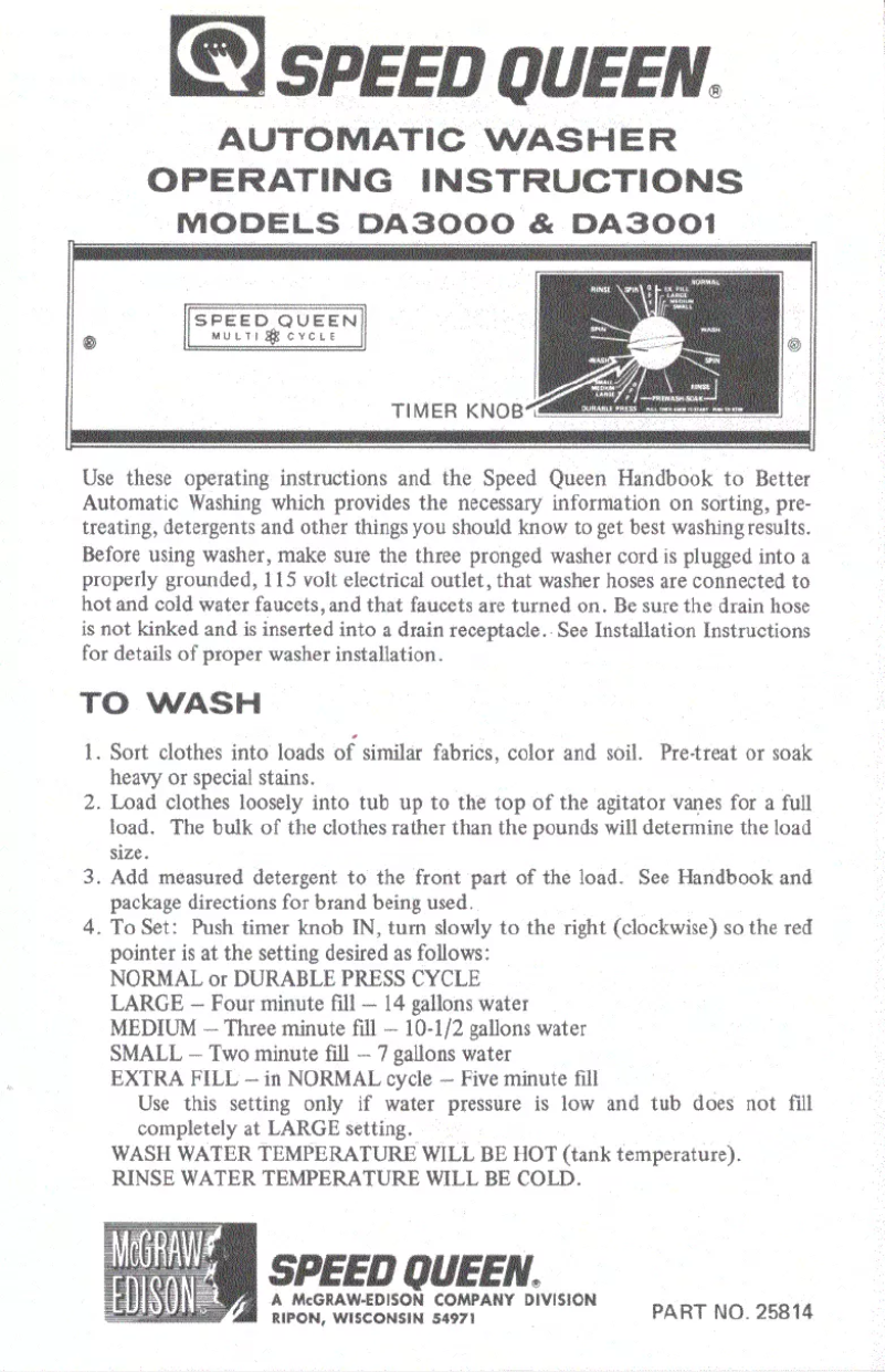 Página 1 del manual Manual de usuario Speed Queen DA3000