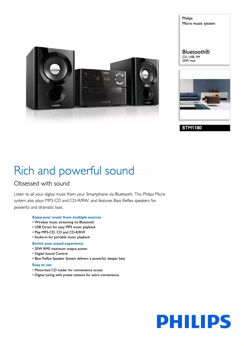 Page 1 de la notice Brochure Philips BTM1180