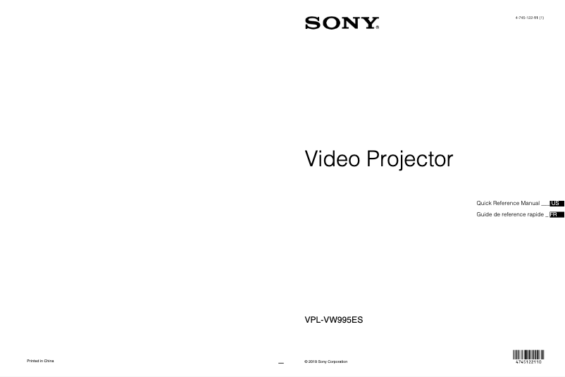 Page 1 de la notice Guide d'installation Sony VPL-VW995ES