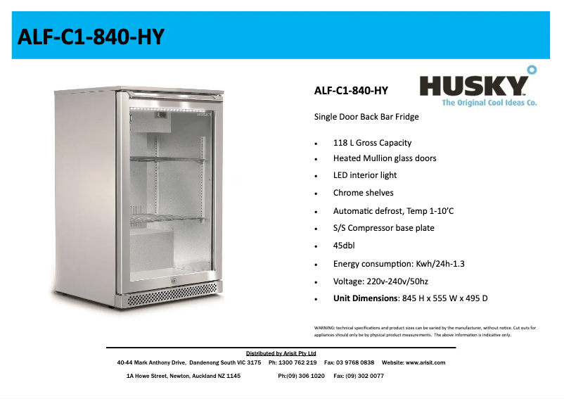 Página 1 del manual Ficha técnica Husky ALF-C1-840