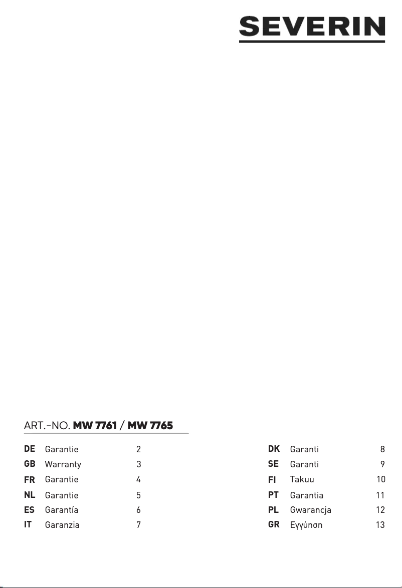 Page 1 de la notice Informations de garantie Severin MW 7761
