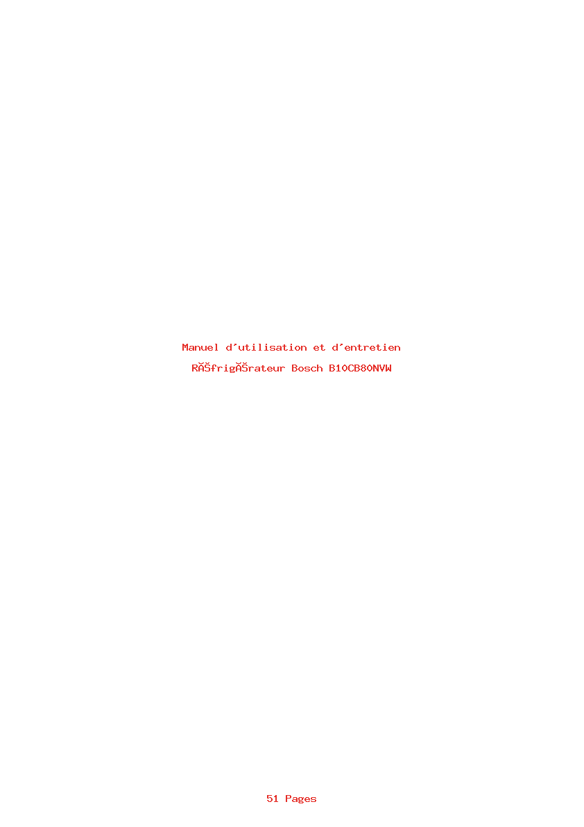 Page 1 de la notice Manuel d'utilisation et d'entretien Bosch B10CB80NVW