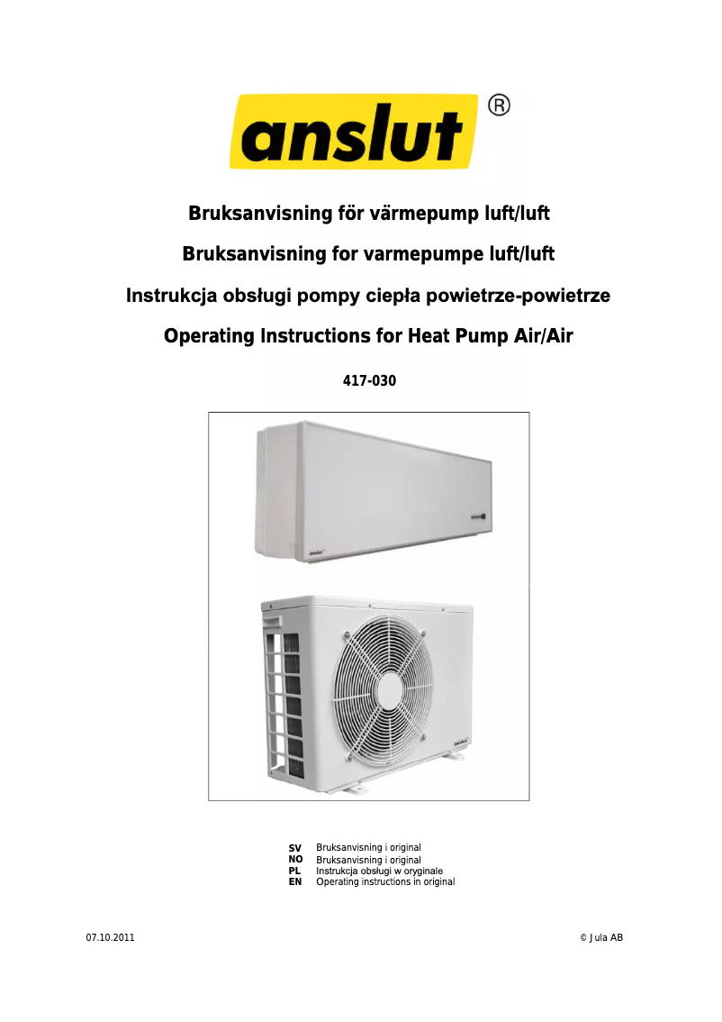 Page 1 de la notice Manuel utilisateur Anslut 417-030