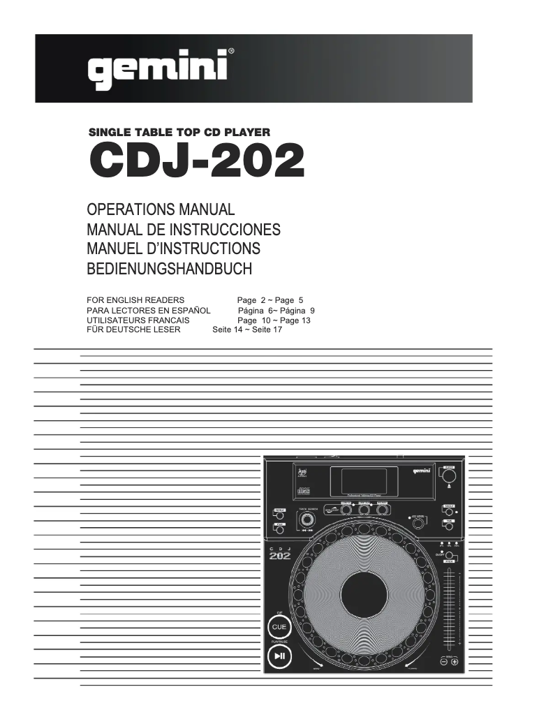 Page 1 of the manual User Manual Gemini CDJ-202