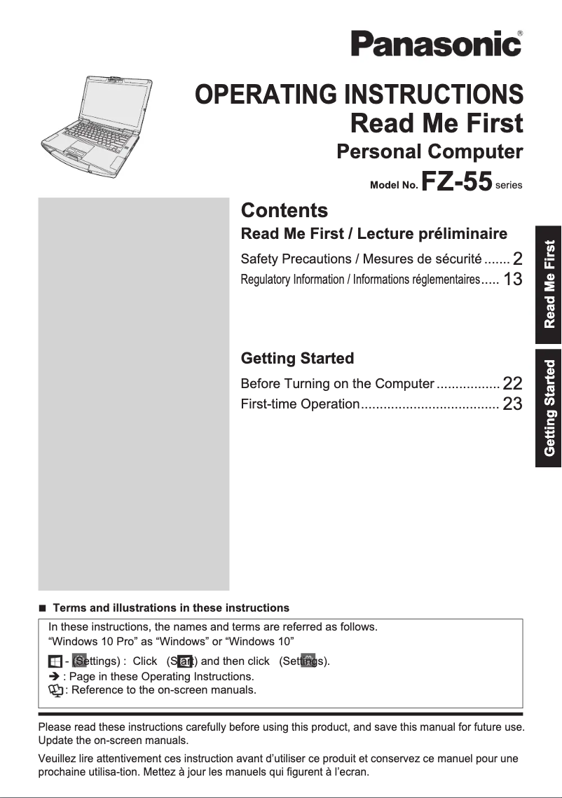 Page 1 de la notice Manuel utilisateur Panasonic Toughbook 54