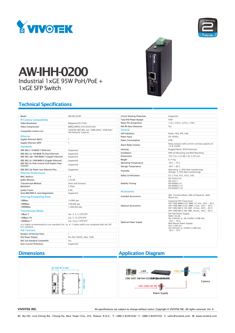 Page 1 de la notice Fiche technique Vivotek AW-IHB-0400