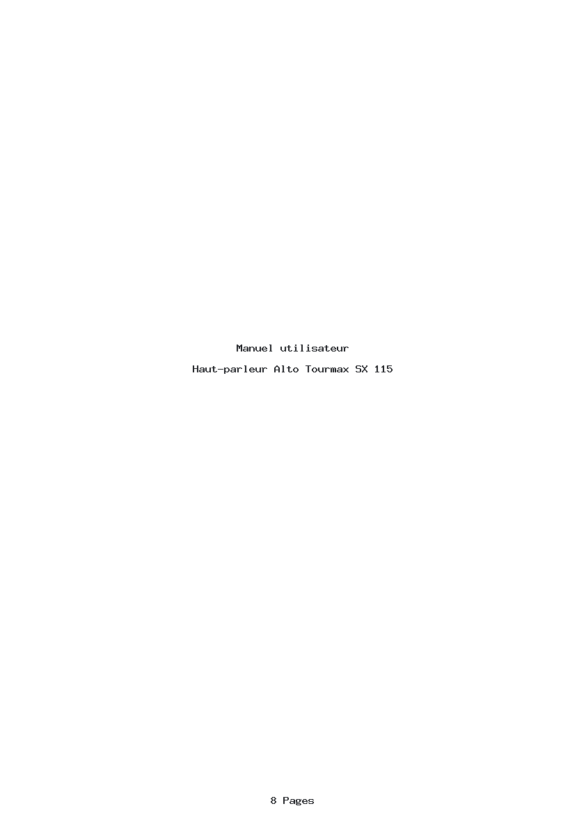 Page 1 de la notice Manuel utilisateur Alto Tourmax SX 115