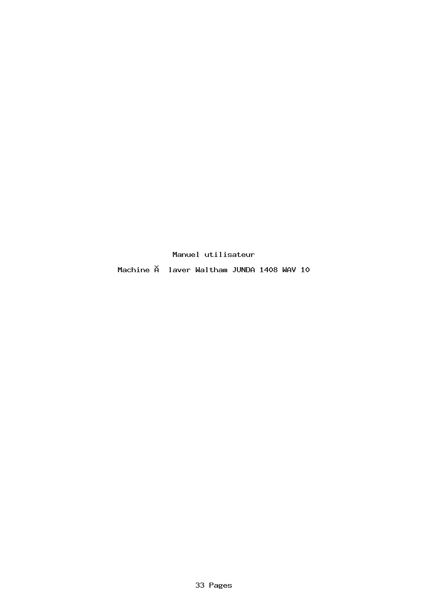 Page 1 de la notice Manuel utilisateur Waltham JUNDA 1408 WAV 10