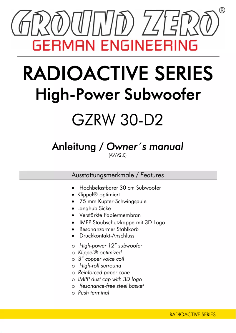 Page 1 de la notice Manuel utilisateur Ground Zero GZRW 30-D2