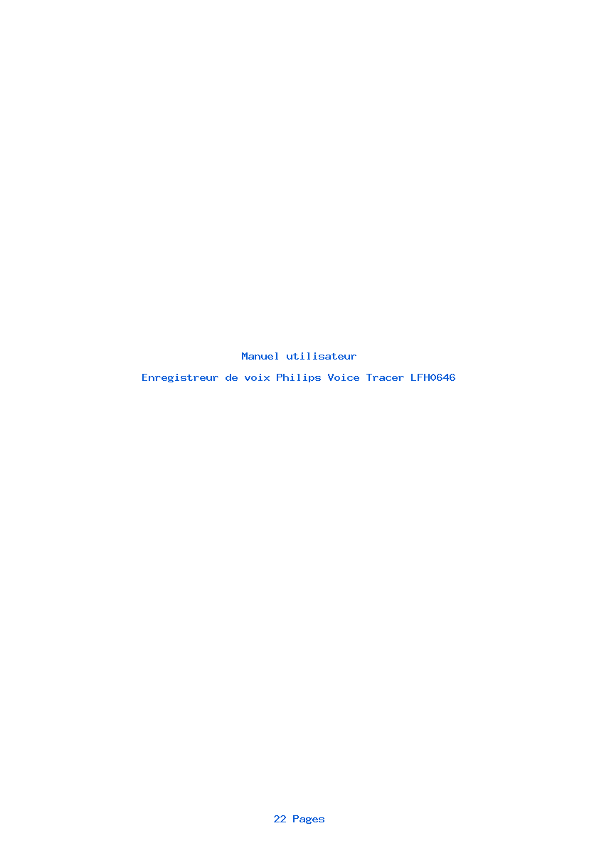 Page 1 de la notice Manuel utilisateur Philips Voice Tracer LFH0646