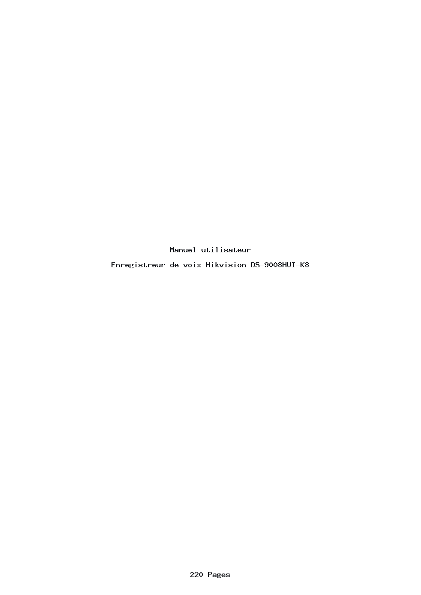 Page 1 de la notice Manuel utilisateur Hikvision DS-9008HUI-K8