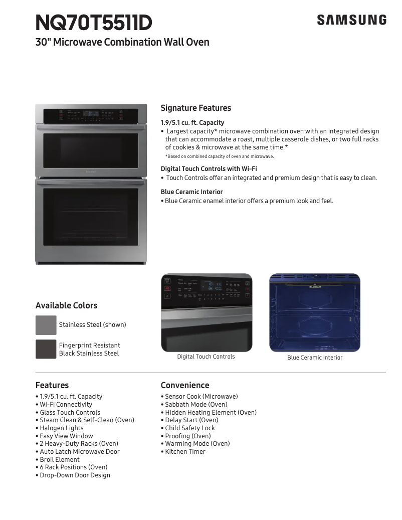 Page 1 de la notice Fiche technique Samsung NQ70T5511DG