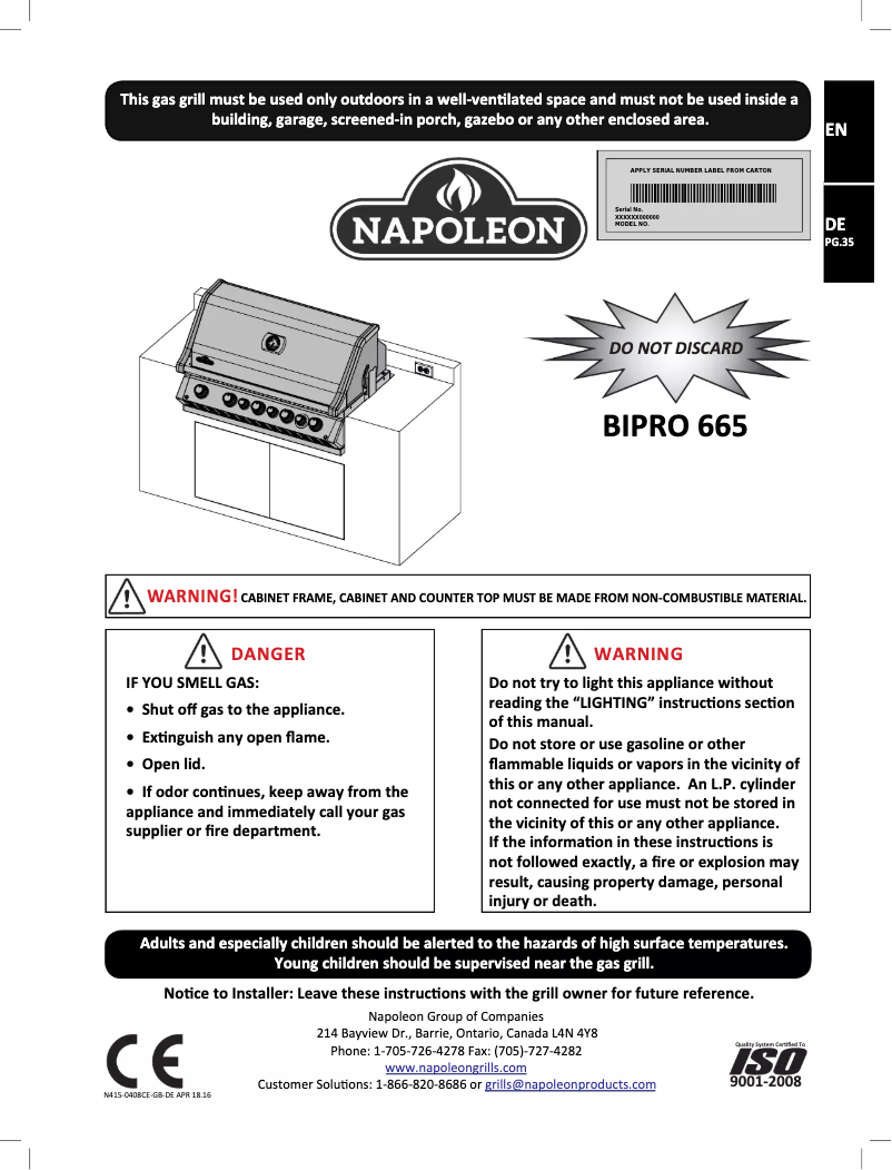 Page 1 of the manual User Manual Napoleon BIPRO 665