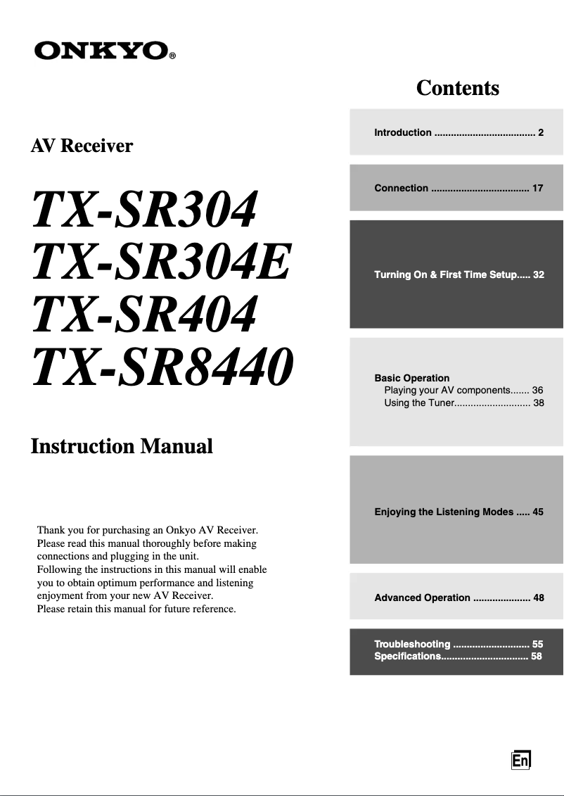 Page 1 de la notice Manuel utilisateur Onkyo TX-SR8440