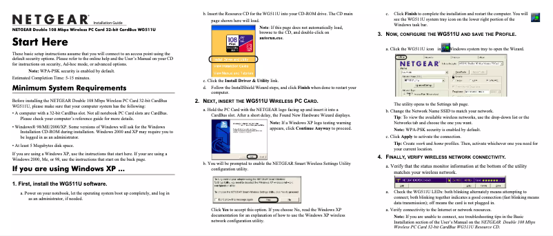 Page 1 de la notice Guide d'installation Netgear WG511U